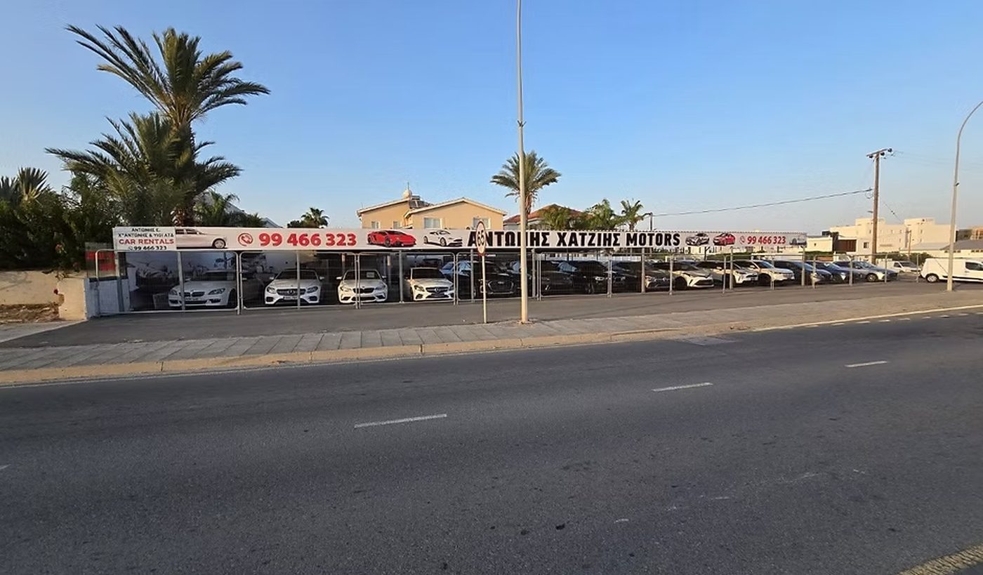 Xatzis Motors showroom and car lot on the main road in Aradippou, Larnaca