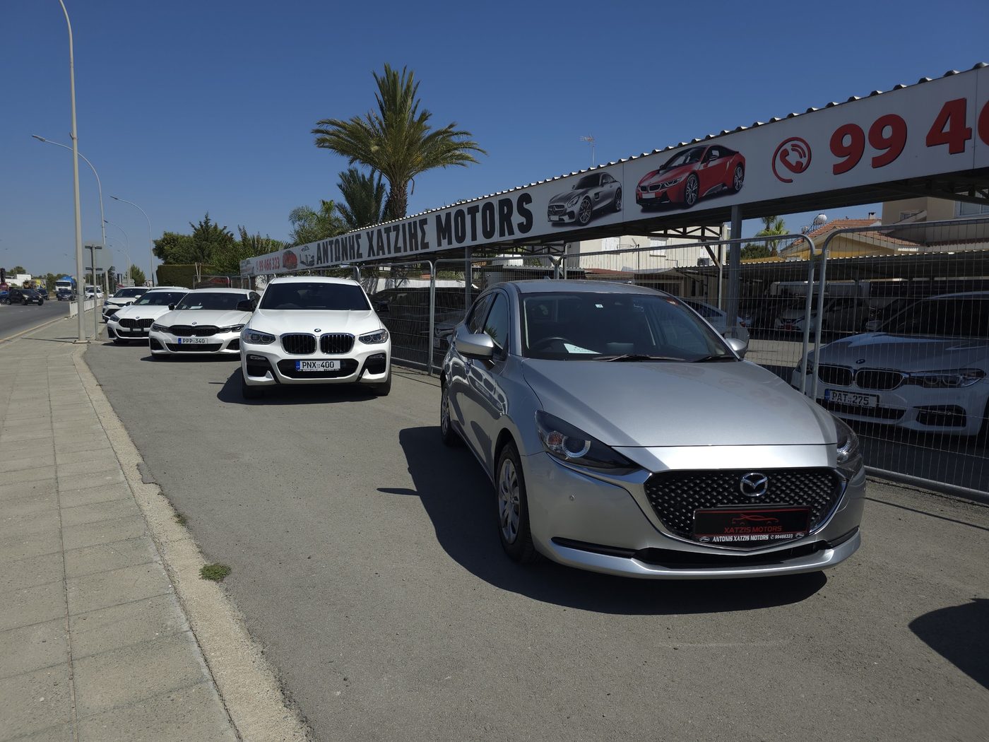 Cars for sale parked at the Xatzis Motors showroom